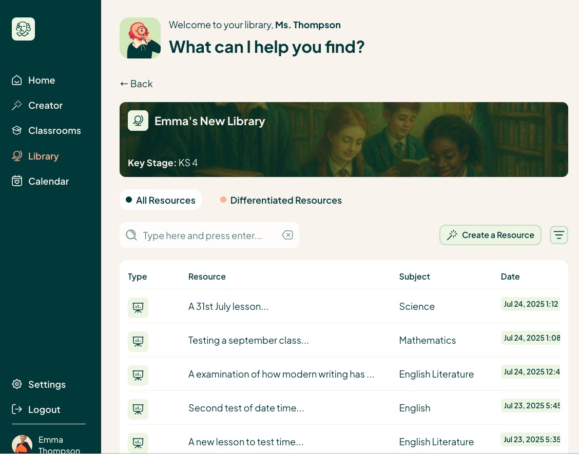 Resource Library with search and organization